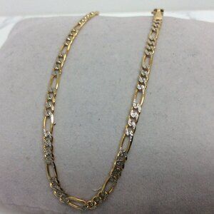 14k Yellow Real Solid Gold Two Tone Figaro link  Bracelet 7'' 3gr  2.8mm
